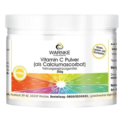 Abbildung von Vitamin C Pulver 300 g Calcium L Ascorbat 100% pur ohne Zusatzstoffe, magenfreundlich, gepuffert Warnke Vitalstoffe Deutsche Apothekenqualität