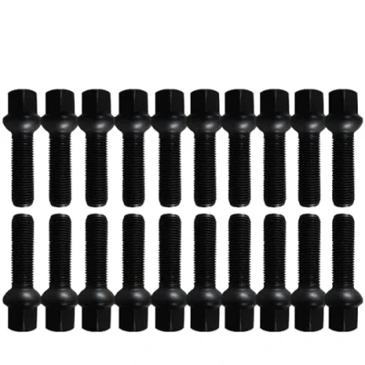 Abbildung von 20 Radschrauben Radbolzen schwarz Kugelbund R14 M14x1,5 60mm kompatibel mit VW, Porsche, Audi, Mercedes