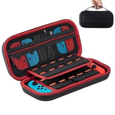 Abbildung von Carehabi Tasche Kompatibel mit Nintendo Switch und New OLED, Harte OLED Hülle Aufbewahrung für 19 Spielkassetten, Schwarz