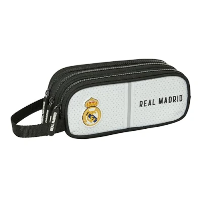 Abbildung von Real Madrid 1. Team 24/25 Federmäppchen mit 3 Reißverschlüssen, für Kinder, ideal Kinder von 5 bis 14 Jahren, bequem und vielseitig, Qualität Widerstandsfähigkeit, 21 x 7 8,5 cm, Weiß/Grau,