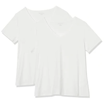 Abbildung von Amazon Essentials Damen T Shirt mit V Ausschnitt und kurzen Ärmeln in Übergröße, 2er Pack, Weiß, 3XL Große Größen