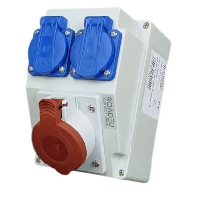 Abbildung von RoadEu Kombi Wandsteckdose CEE 16A 2x Schuko 230V Stromverteiler IP44 Innen und Außen Baustromverteiler