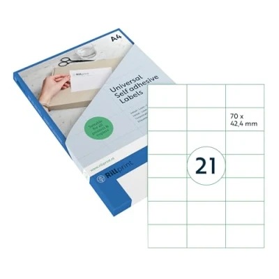 Abbildung von Rillprint Vielzweck Etiketten Selbstklebend Transparent Matt 525 Stück 70 x 42,4 mm 21 Klebeetiketten pro A4 Blatt Bedruckbar &amp; Abziehbar Universal Adressaufkleber 25