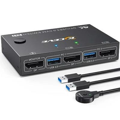 Abbildung von USB 3.0 KVM Switch Displayport 4K@144Hz, YOUTINGHDAV 2 PC 1 Monitor, für Teilen 4 Geräten Tastatur Maus Monitor mit Wired Remote