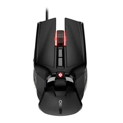 Abbildung von CHERRY MC 9620 FPS, Ergonomische Gaming Maus mit RGB Beleuchtung, Verstellbare Handauflagefläche, Einlegbare Gewichte, 9 Tasten, 12.000 dpi, Kabelgebunden, Schwarz