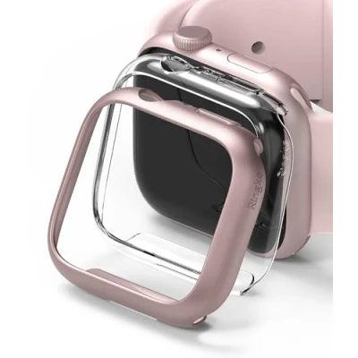 Abbildung von Ringke Slim Case [2 Stück] Kompatibel mit Apple Watch Series 9/8/7 (41mm) Hülle Schlanke und Leichte PC Schützhülle Clear &amp; Pink
