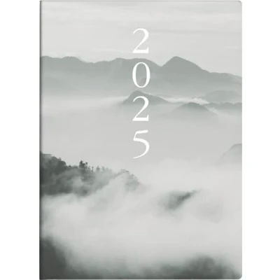 Abbildung von rido/idé Taschenkalender Modell Technik S (2025) „Cloudy Mountains“, 2 Seiten = 1 Woche, A6, 144 Seiten, Grafik Einband, grau