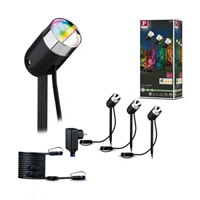Abbildung von Paulmann 94284 Plug &amp; Shine LED Außenleuchte Zigbee Spot Pike RGBW Starterset incl. 3x4,5 Watt dimmbar IP44 Anthrazit Gartenlicht Kunststoff 3000 K