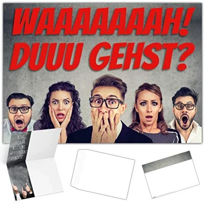 Abbildung von A4 XXL Abschiedskarte KOLLEGEN GESCHOCKT mit Umschlag lustige Klappkarte zur Rente Pension Jobwechsel Mutterschutz Ruhestand Karte von BREITENWERK