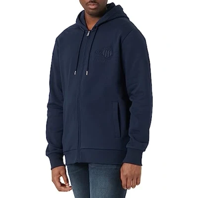 Abbildung von Gant Herren REG Tonal Shield Full Zip Hoodie Kapuzenpullover, Evening Blue, XL