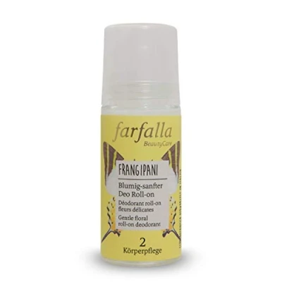 Abbildung von farfalla Frangipani Deo Roll on 50 ml blumig sanftes Deodorant ohne Aluminium und Alkohol 100% zertifizierte Naturkosmetik Stick mit sinnlichem Duft Vegan