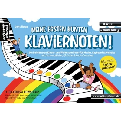 Abbildung von Meine ersten bunten Klaviernoten! Die beliebtesten Kinder &amp; Weihnachtslieder für Klavier, Keyboard Melodica (inkl. Tastenaufkleber, QR Codes Audio Download). Bunte Noten Anfänger.