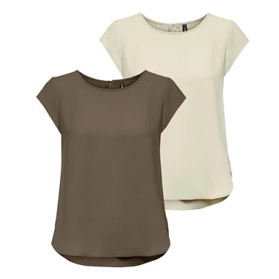 Abbildung von ONLY Damen ONLVIC S/S Solid 2 Pack Top, Kurzarm, Caribou/Moonbeam, 36
