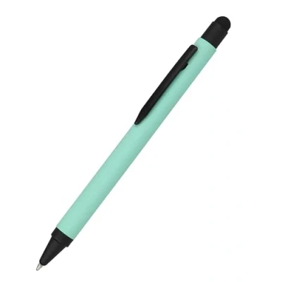 Abbildung von 𝗢𝗡𝗟𝗜𝗡𝗘 Kugelschreiber Alu Stylus Mint, Druckkugelschreiber aus Aluminium, auswechselbare Großraum Mine, Schreibfarbe blau, mit Softtouch Feeling, Stift Touchpen, 1 Stück
