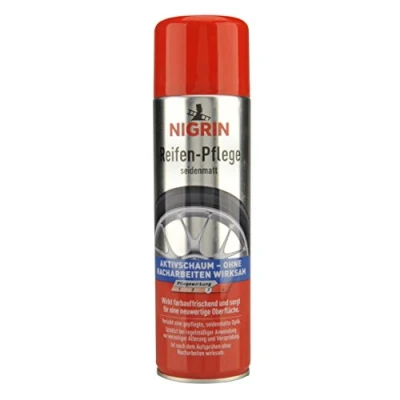 Abbildung von NIGRIN Reifenpflege Schaum Reiniger, 500 ml, schützt Autoreifen vor UV Strahlen, Schmutz und Salz, beugt vorzeitiger Alterung Versprödung der Reifen
