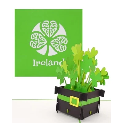 Abbildung von Pop Up Karte „Irland Irish Shamrocks “ 3D Ireland Grußkarte als Souvenir, Geburtstagskarte, Reisegutschein, Einladung zur Städtereise Dublin &amp; Rundreise Irland