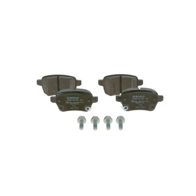 Abbildung von BOSCH 0 986 494 825 Bremsbelagsatz Low Metallic mit akustischer Verschleißwarnung Anti Quietsch Blech, Schrauben Zubehör