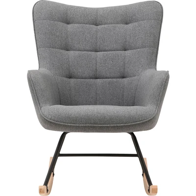 Abbildung von byLIVING Schaukelstuhl RICHIE, Metall Gestell schwarz, Kufen aus Buche, Relaxsessel, Armlehnen Sessel, Holz, grau, B 72, H 92, T 92 cm