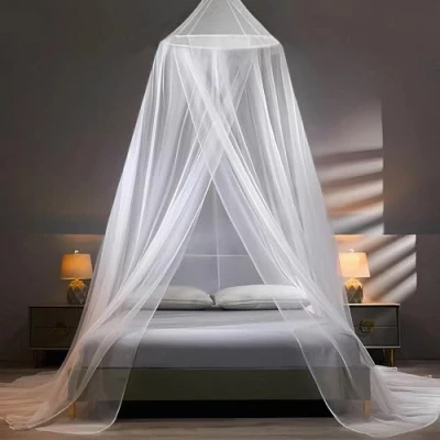 Abbildung von Sekey XXL Moskitonetz Doppelbett Rund, Mückennetz Bett Feinmaschig Mesh, Insektennetz für Innen und Außen mit Klebehacken 60 x 250 1200 cm, Weiß