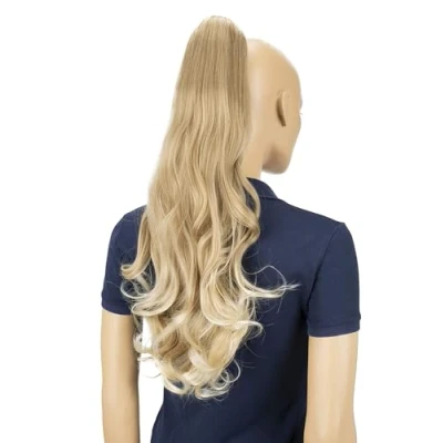 Abbildung von CAISHA 60cm Haarteil Ponytail Zopf Pferdeschwanz Haarverlängerung Voluminös Leicht Gewellt Dunkelblond Mix H32b