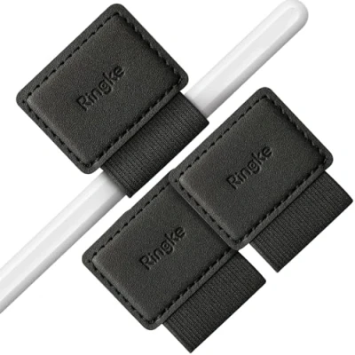 Abbildung von Ringke Pen Holder [3er Pack] Selbstklebend PU Leder Stiftschlaufe Designed für Apple Pencil Halter Hülle, Tagebuch, und Mehr Schwarz Black
