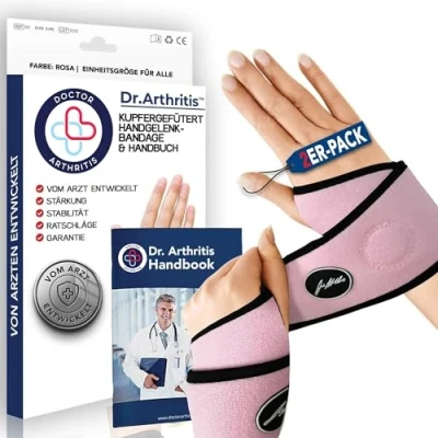 Abbildung von Dr. Arthritis Von Ärzten Entworfen, Leichte Handgelenk Bandage, Handgelenkstütze/Sehnenscheidenentzündung Bandage/Karpaltunnel Schiene, Handbandage Rechts/Links [Pink, Paar]