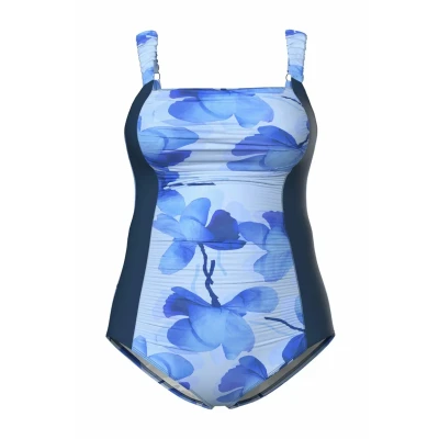 Abbildung von Ulla Popken Ruched Floral Badeanzug, Damen, Größe: 54, Sky blue