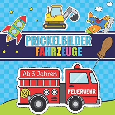 Abbildung von Prickelbilder Fahrzeuge ab 3 Jahren: Prickelblock für Kinder Malen, Prickeln, Ausschneiden und Basteln Bastelbuch mit Prickelvorlagen Jungen ... Feuerwehr, Polizei vielen anderen Autos