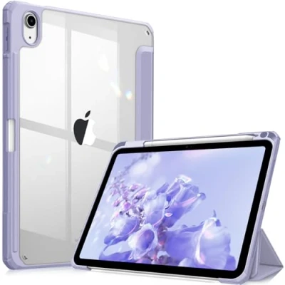 Abbildung von Fintie Hybrid Hülle für iPad 10. Generation 2022 (10.9 Zoll) mit Stifthalter Stoßfeste Schutzhülle transparenter Hartschale auf der Rückseite, Violett