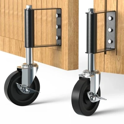 Abbildung von HOLKIE Torrolle 100mm mit Federbelastung, Rad Robuster Federung, Perfekt für Holztore, Zäune und Gartentor, Schwerlast Torräder, Drehbare Torrolle, Belastbarkeit 100 Kg Schwarz（2er Satz）
