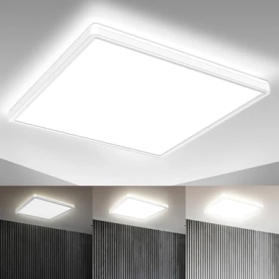 Abbildung von B.K.Licht LED Deckenlampe mit indirektem Licht, ultraflach, in Stufen dimmbar, Panel, Deckenleuchte, Lampe, Wohnzimmerlampe, Schlafzimmerlampe, Küchenlampe, 42x42x2,9 cm, Weiß