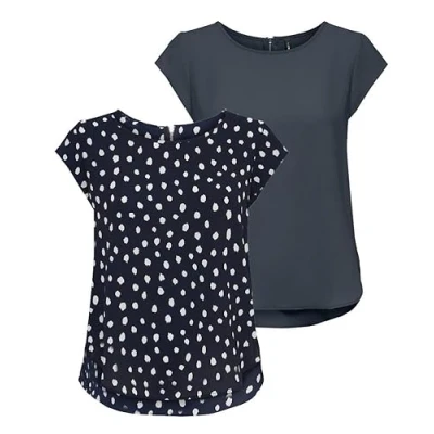 Abbildung von ONLY Damen ONLVIC S/S Solid 2 Pack Top, Kurzarm, Ombre Blue/Night Sky; Big Karo, 40