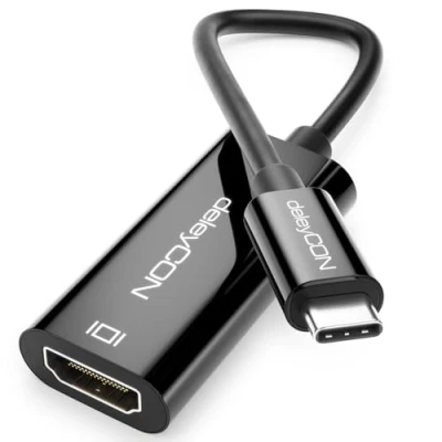 Abbildung von deleyCON 15cm USB C auf HDMI Adapterkabel Kurz 4K@60Hz (1080P 2K@165Hz 144Hz 120Hz 60Hz) HDR Thunderbolt 3/4 Konverter Kompatibel mit iPhone iPad MacBook Tablet Laptop Handy Monitor