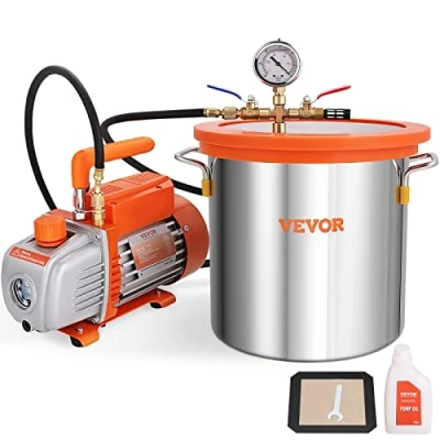 Abbildung von VEVOR Vakuumpumpe mit 11L Vakuumkammer 100L/min Unterdruckpumpe 150W AC 220V/50Hz 1440U/min 5pa 250ml Ölkapazität HVAC Vakuumgeräte Kühlvakuumpumpe für Holzstabilisierung Harzentgasung