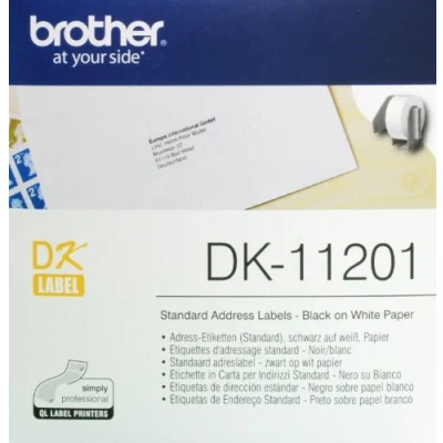 Abbildung von Brother dk 11201 schwarz auf weiß adressetiketten 29 x 90 mm 400 etiketten 1 rolle thermodirekt DK11201