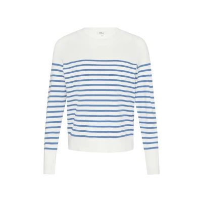 Abbildung von s.Oliver Gestreifter Strickpullover, Damen, Größe: 48, Royalblau