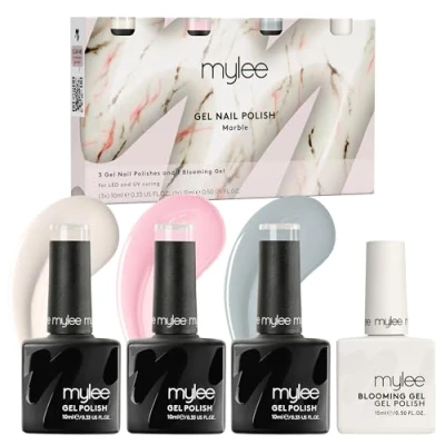 Abbildung von Mylee Marble Quad, erstellt einfach Marmor Effekt Aquarell Nail Art mit 3x10ml Gellack Farben &amp; 1x15ml Blooming Gel, UV/LED Soak Off Maniküre für Salon Zuhause Lang anhaltend anzuwenden