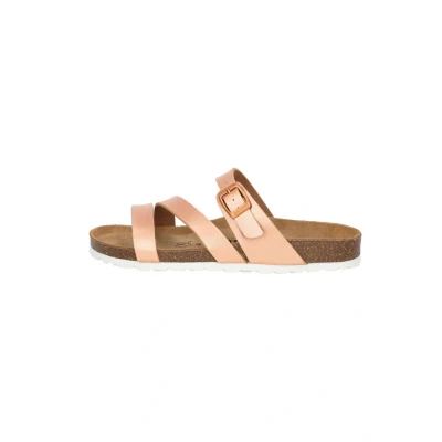 Abbildung von Palado Pantoletten Damen Ikaria bequeme Sandalen Made in Spain Hausschuhe mit dämpfendem Kork Fußbett modische Sommerschuhe Rose Metallic UK8 EU41
