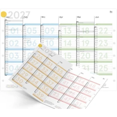 Abbildung von weekview Tafelkalender 2027 KW optimiert DIN A4 &quot;farbig&quot; gefalzt, Tafelplaner mit Ferien &amp; Feiertagen, Jahreskalender, Wandkalender 12 Monate klarer Kalenderwoche