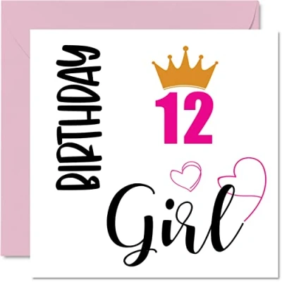 Abbildung von Geburtstagskarte zum 12. Geburtstag für Mädchen Happy Karten 12 Jahre altes Tochter Schwester Enkelin Cousin Freund Nichte 145 mm Twelve Twelfth Bday Grußkarten Geschenk