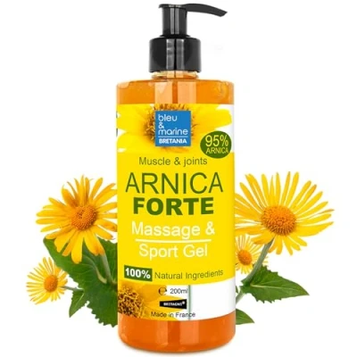 Abbildung von Arnika Gelee Arnica Gel Konzentrat 100% Massage stumpfe Verletzungen Muskeln, Gelenke, schmerzsalbe stark Muskelverspannung Gelenkschmerzen Hautpflegend Pumpenspender Blutergüsse 200 ml