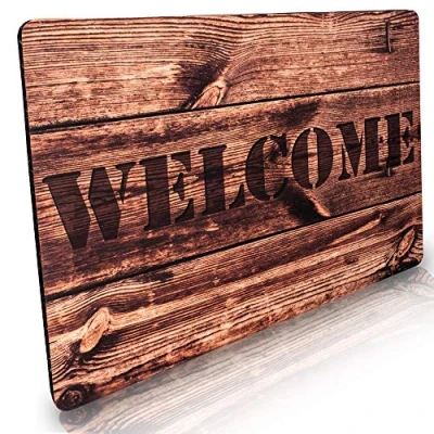 Abbildung von Fussmatte innen &amp; außen 50x70cm flach rutschfest Holzoptik Design Welcome Waschbare Türmatte für saubere Schuhe stylisch modernen Eingangsbereich