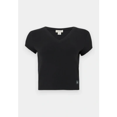 Abbildung von Calvin Klein Jeans Woven Label V NECK TEE Tshirt basic, Damen, Größe: 3XS, Black