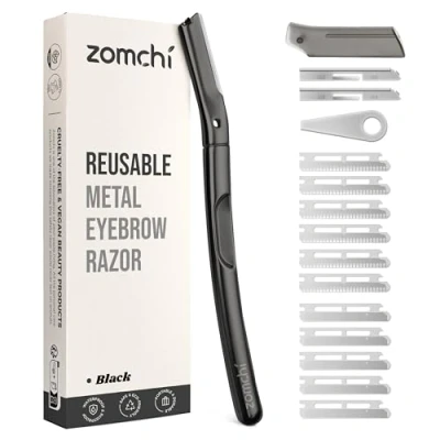 Abbildung von ZOMCHI Augenbrauenrasierer, Gesichtsrasierer für Damen und Herren, Augenbrauentrimmer mit präziser Silikonhülle, 11 Klingen (Schwarz)