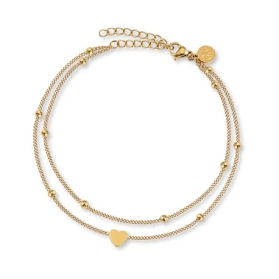 Abbildung von GD GOOD.designs Fußkettchen Herz Gold für Damen Wasserfest I Mehrreihige Fußkette Verstellbar Filigraner Edelstahl Fußschmuck mit 18K Vergoldung