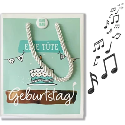 Abbildung von MUSIK Geschenktüte zum Geburtstag, beim ÖFFNEN der Tasche hört man den Song &quot;Celebration&quot;, tolle Überraschung, GagBag von bentino