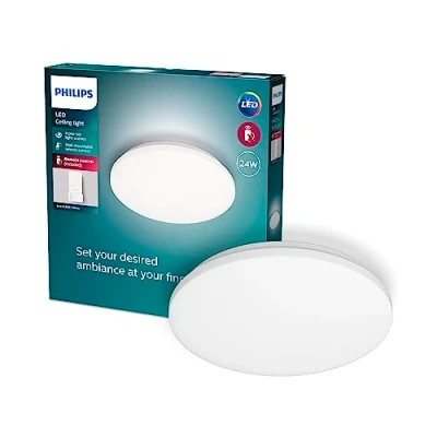 Abbildung von Philips Izso All in One Deckenleuchte inkl. Fernbedienung (24 W), dimmbare LED Leuchte mit allen Weißtönen, Lichtsteuerung flexibel ohne Verkabelung