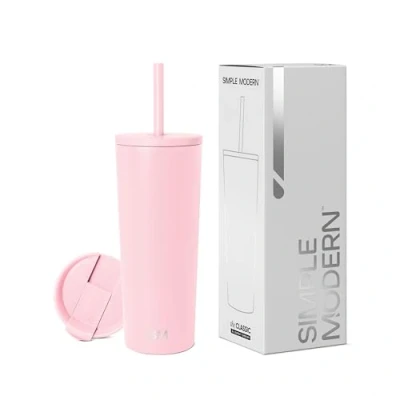 Abbildung von Simple Modern Thermobecher mit Strohhalm und Deckel Trinkbecher Henkel Wiederverwendbare Edelstahl Geschenke für Frauen Männer Classic 710ml Blush