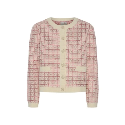 Abbildung von YAS Yaslivia Strickjacke, Damen, Größe: Medium, Birch pattern raspberry sorbet pirouette
