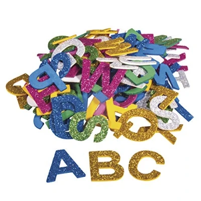Abbildung von Rayher 30227000 Moosgummi Alphabet Glitter, 3cm, 130 Stück, selbstklebend, Farben gemischt, Glitter Schaumstoff Sticker, Aufkleber ABC, zum Dekorieren